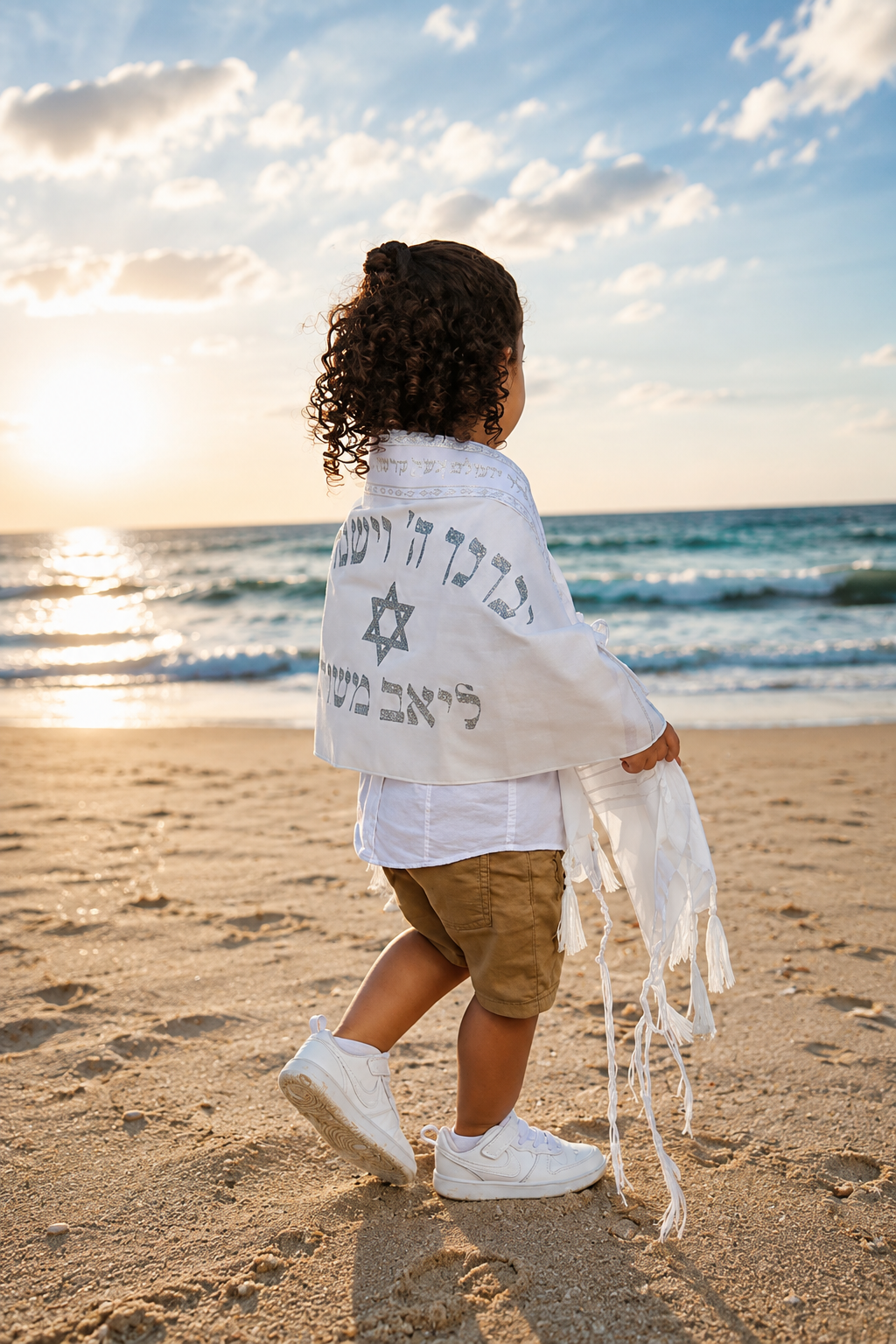 סט חלאקה יוקרתי לילדים כולל טלית, ציצית, כיפה ונרתיק לחלאקה